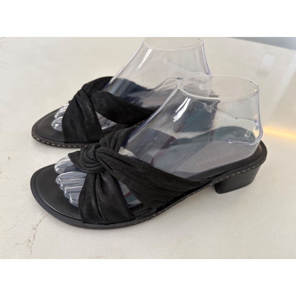 Donald J Pliner Atomic Black Metallic Leather Twist Knot Block Heel Sandals 8.5M